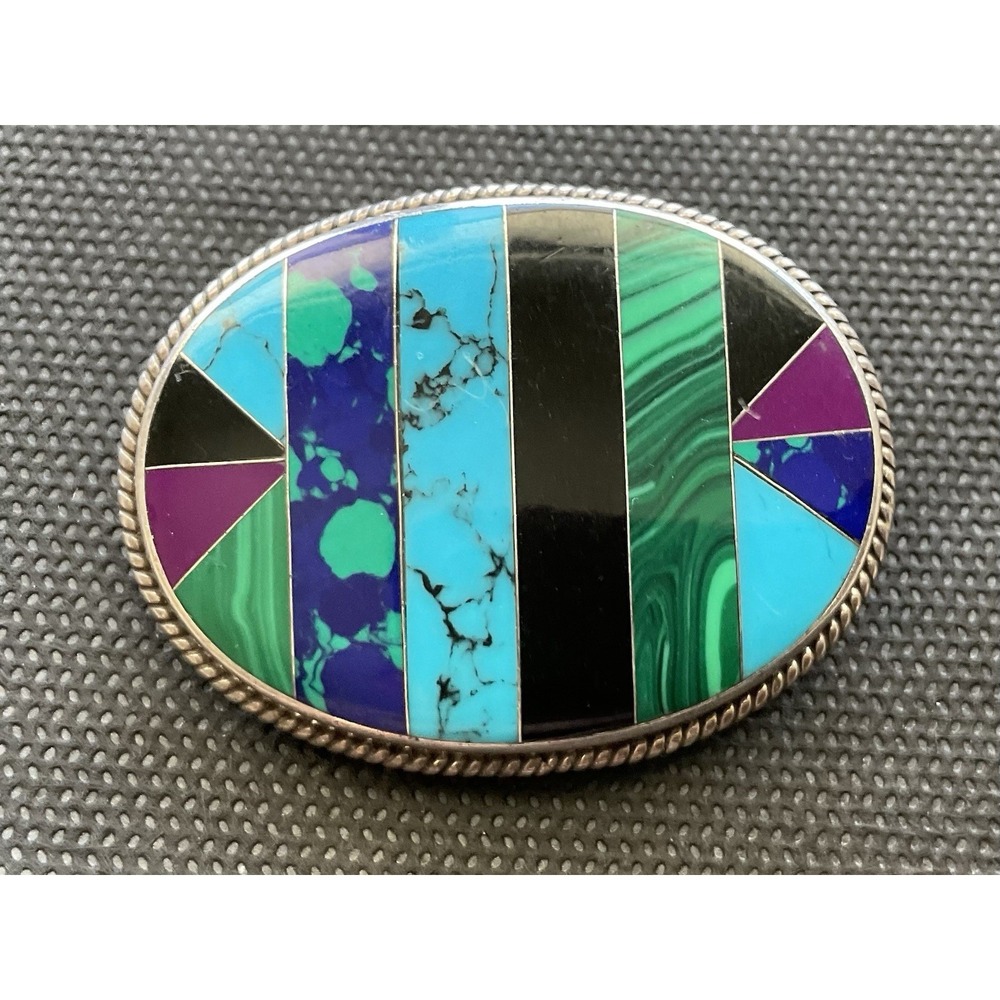 Vintage Mexico CII 925 Sterling Silver Multi Gemstone Pendant & Brooch VTG